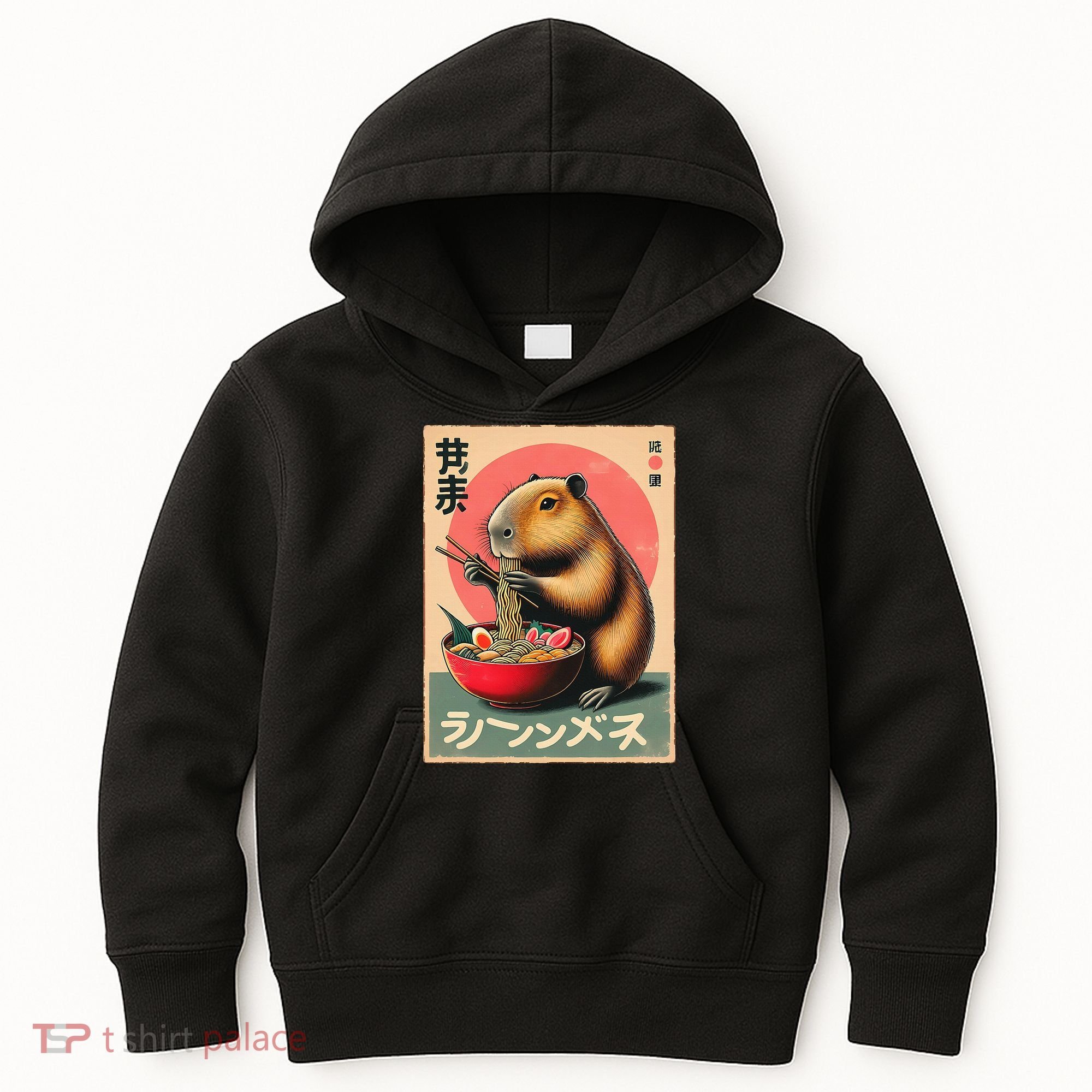 Capybara Eating Ramen Noodles Japanese Art Capybara Kids Hoodie
