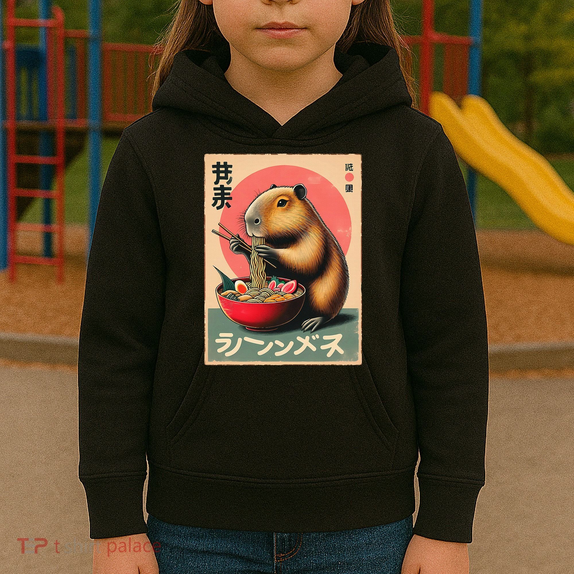 Capybara Eating Ramen Noodles Japanese Art Capybara Kids Hoodie