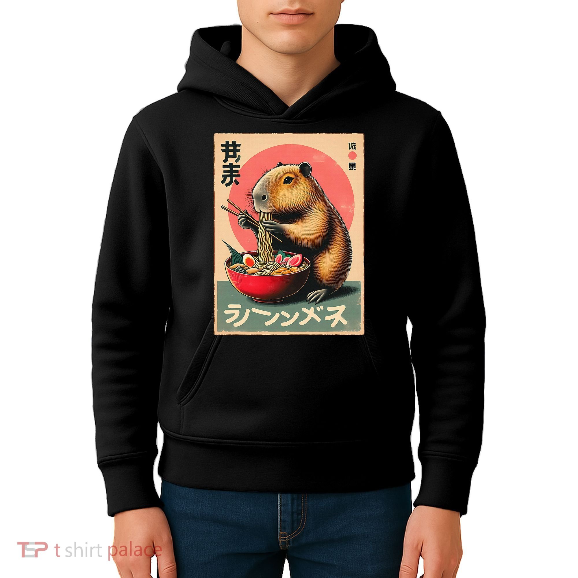 Capybara Eating Ramen Noodles Japanese Art Capybara Kids Hoodie
