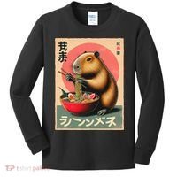 Capybara Eating Ramen Noodles Japanese Art Capybara Kids Long Sleeve Shirt thumb 0