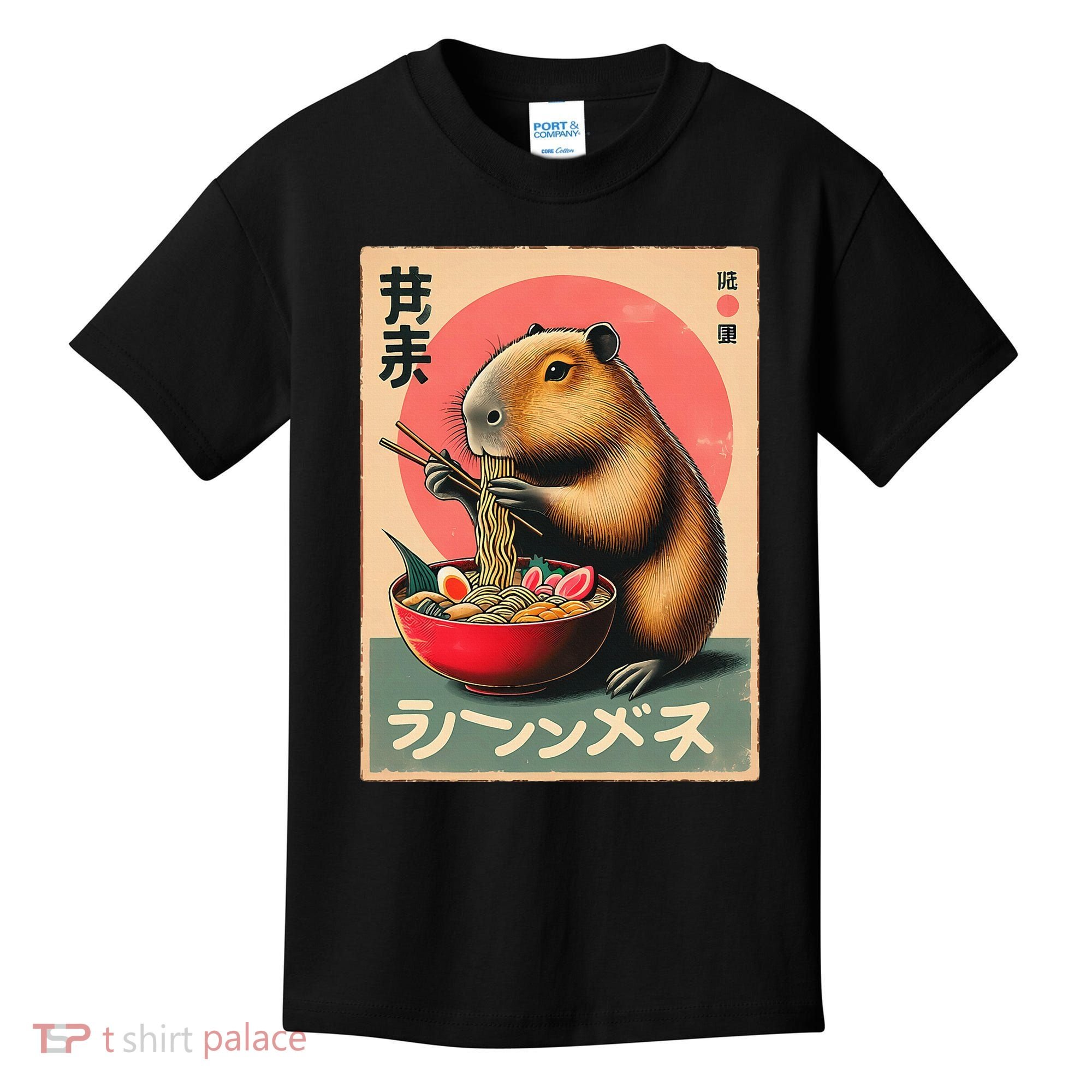 Capybara Eating Ramen Noodles Japanese Art Capybara Kids T-Shirt