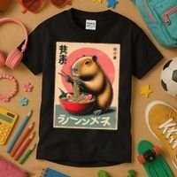 Capybara Eating Ramen Noodles Japanese Art Capybara Kids T-Shirt thumb 3
