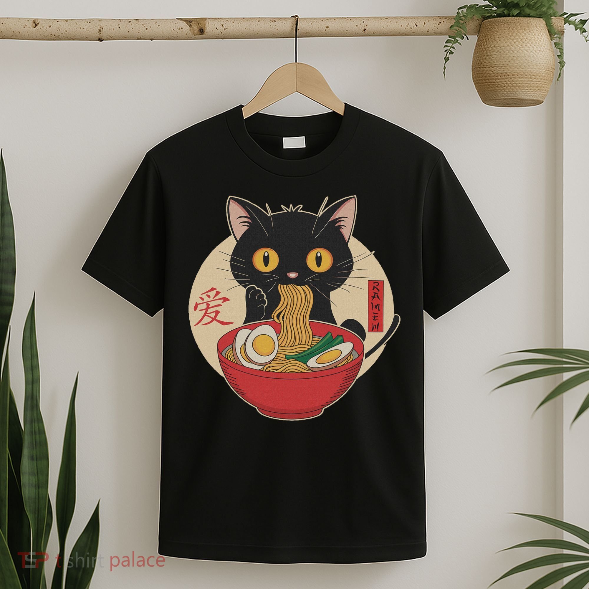 Cat Eating Ramen Noodles Funny Kawaii Japanese Anime Cat T-Shirt