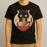 Cat Eating Ramen Noodles Funny Kawaii Japanese Anime Cat T-Shirt thumb 3