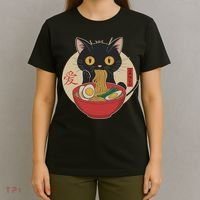 Cat Eating Ramen Noodles Funny Kawaii Japanese Anime Cat T-Shirt thumb 4