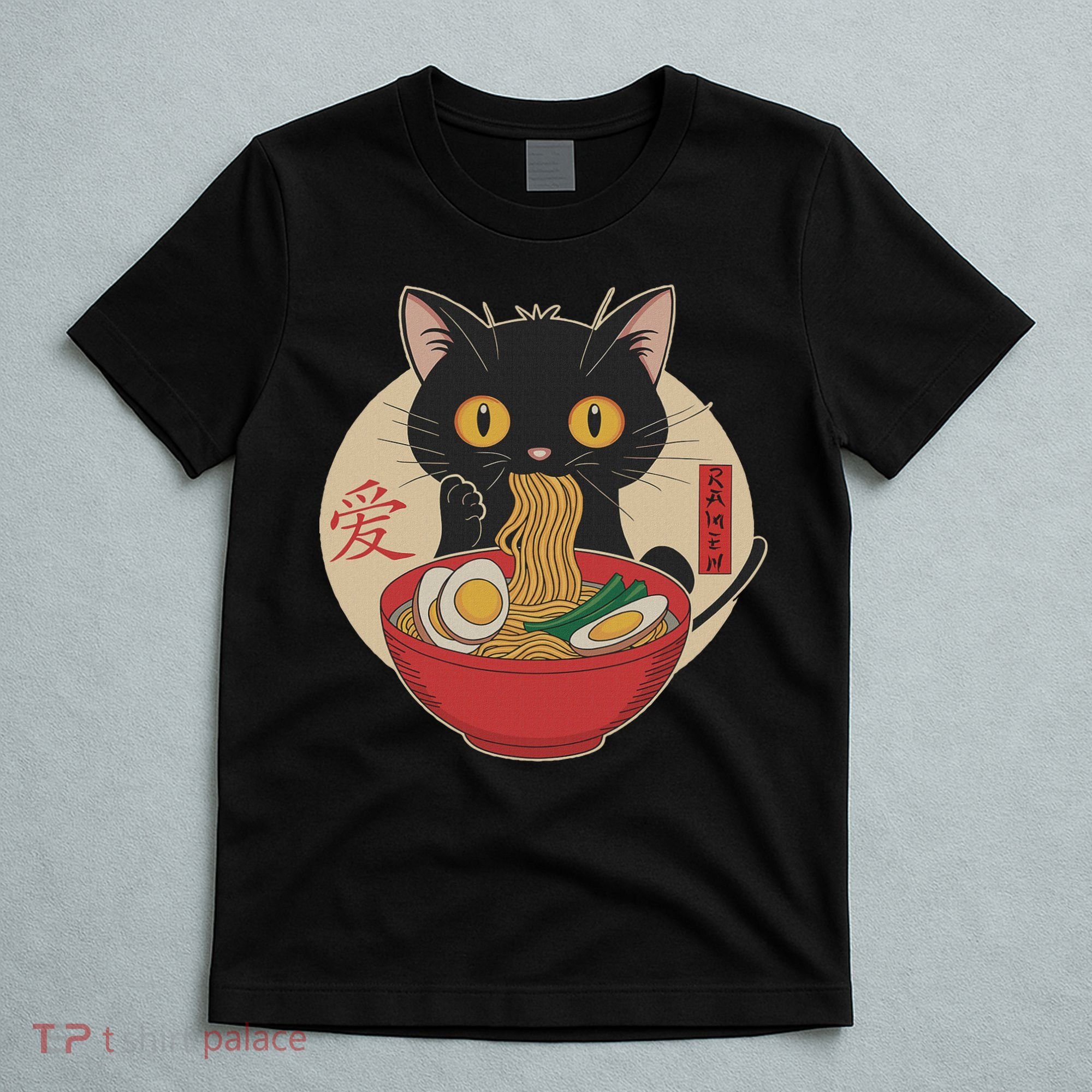 Cat Eating Ramen Noodles Funny Kawaii Japanese Anime Cat T-Shirt