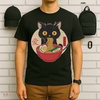 Cat Eating Ramen Noodles Funny Kawaii Japanese Anime Cat T-Shirt thumb 6