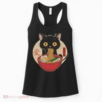 Cat Eating Ramen Noodles Funny Kawaii Japanese Anime Cat Women's Tank Top thumb 0