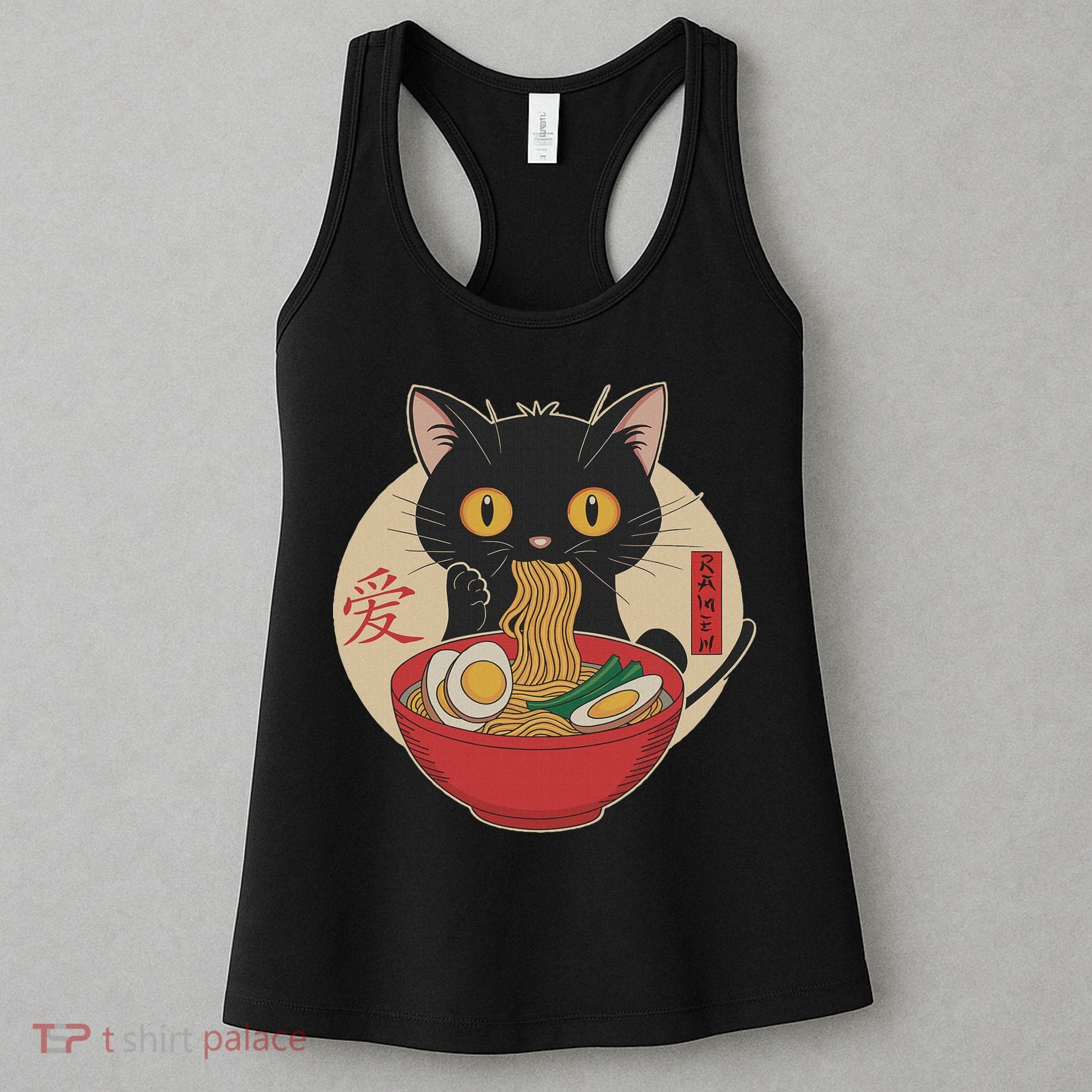 Cat Eating Ramen Noodles Funny Kawaii Japanese Anime Cat Women's Tank Top