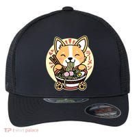 Corgi Eating Ramen Cute Kawaii Noodles Flexfit Unipanel Trucker Cap thumb 0
