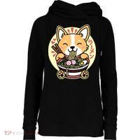 Corgi Eating Ramen Cute Kawaii Noodles Womens Funnel Neck Pullover Hood thumb 0