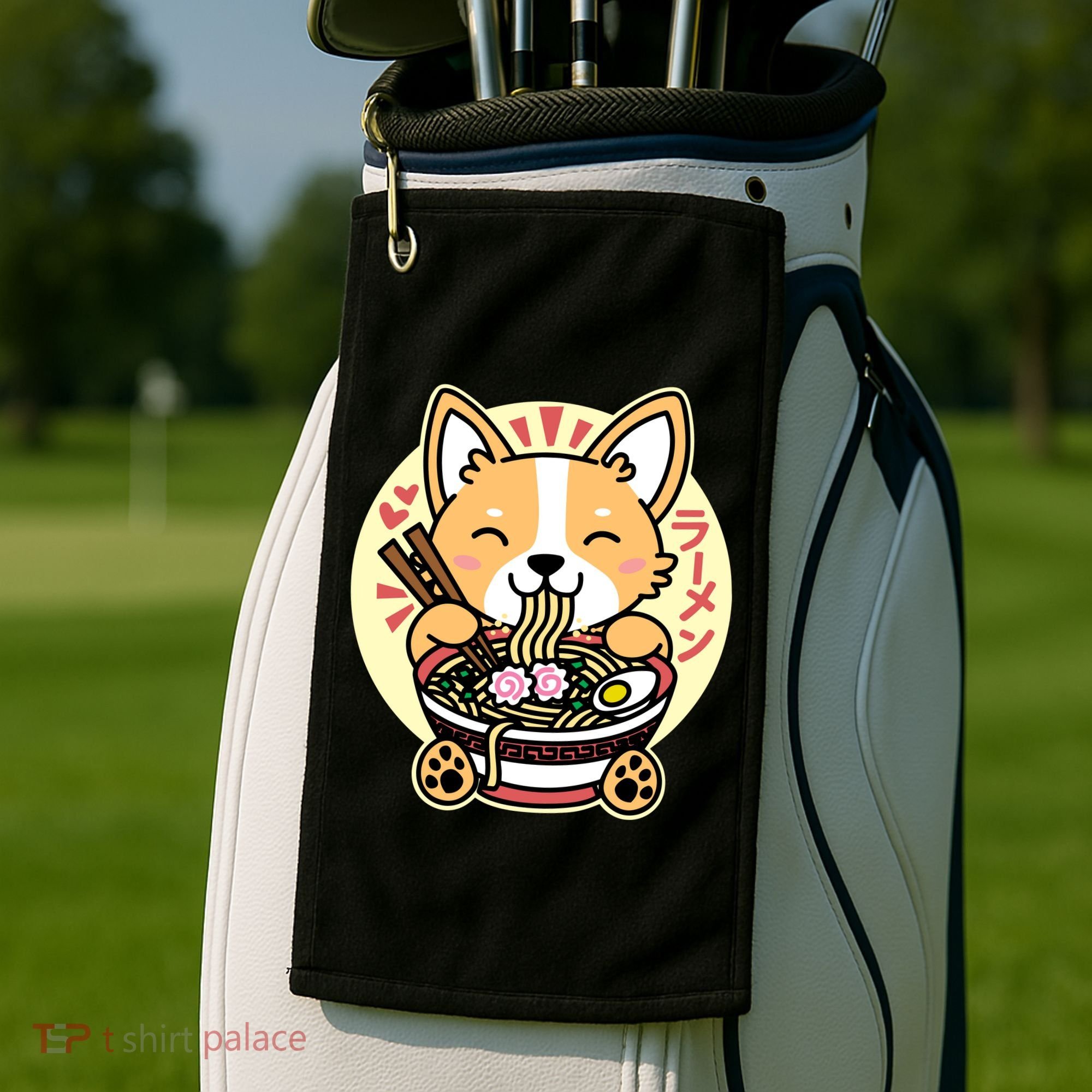 Corgi Eating Ramen Cute Kawaii Noodles Golf Towel