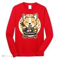 Corgi Eating Ramen Cute Kawaii Noodles Long Sleeve Shirt thumb 0