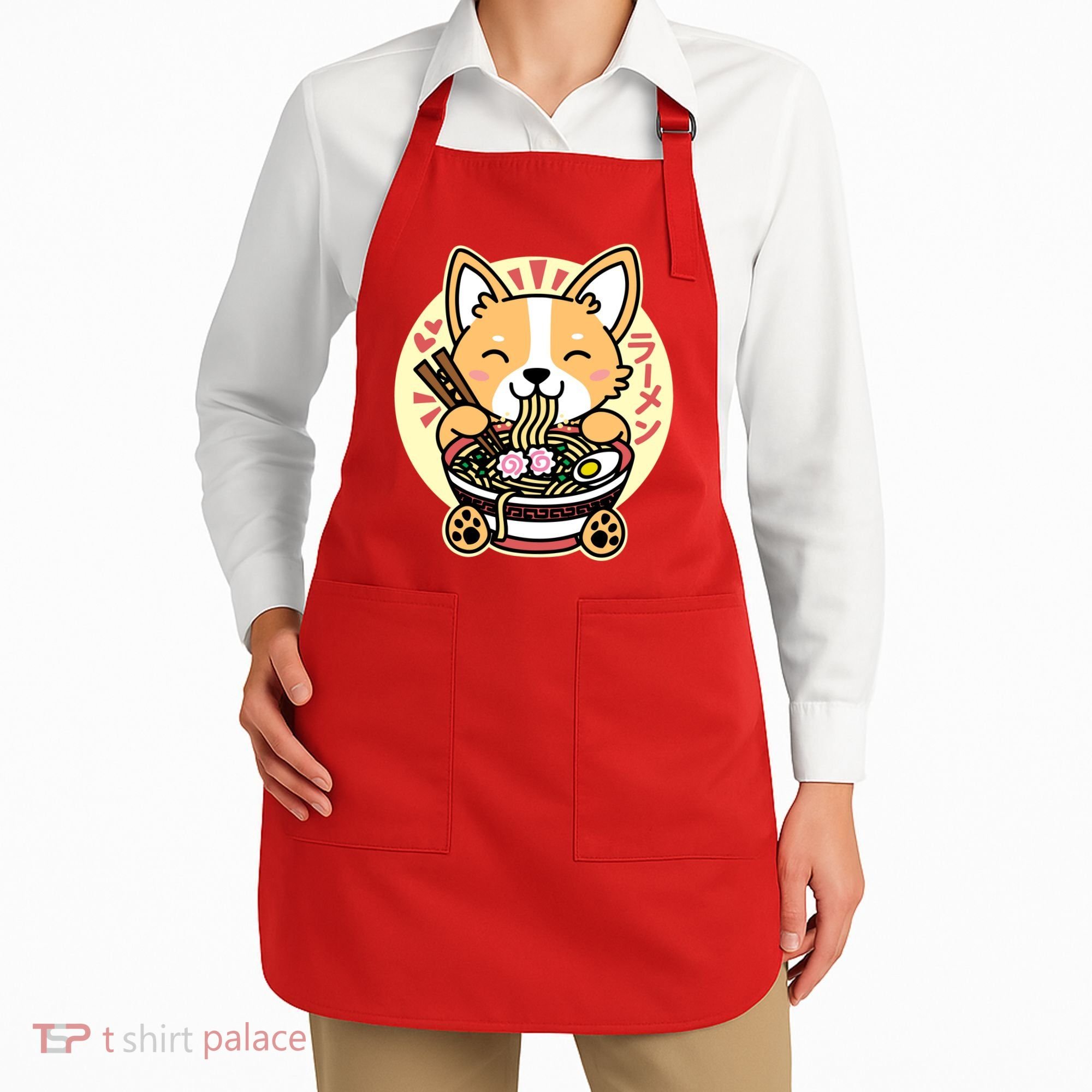 Corgi Eating Ramen Cute Kawaii Noodles Apron