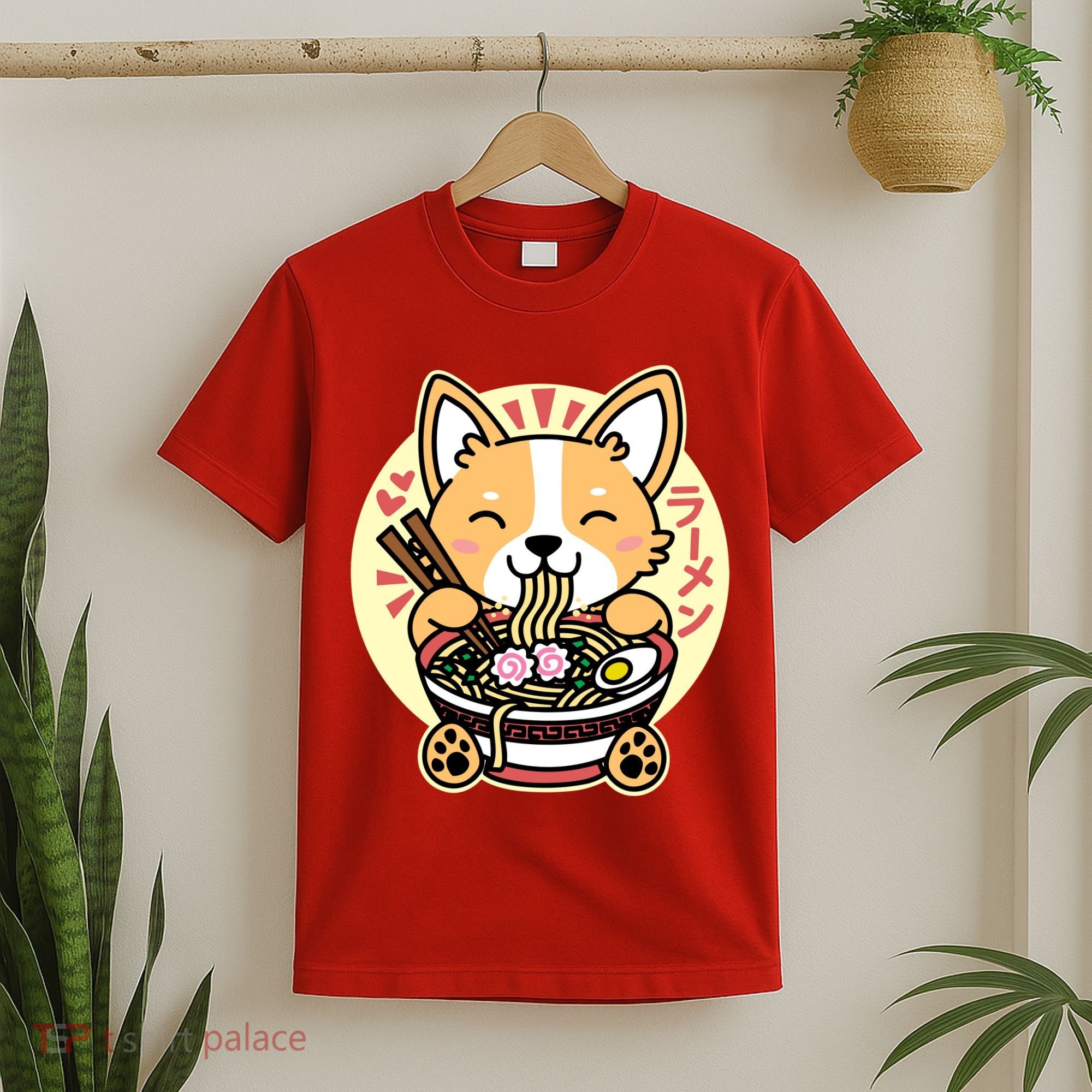 Corgi Eating Ramen Cute Kawaii Noodles T-Shirt
