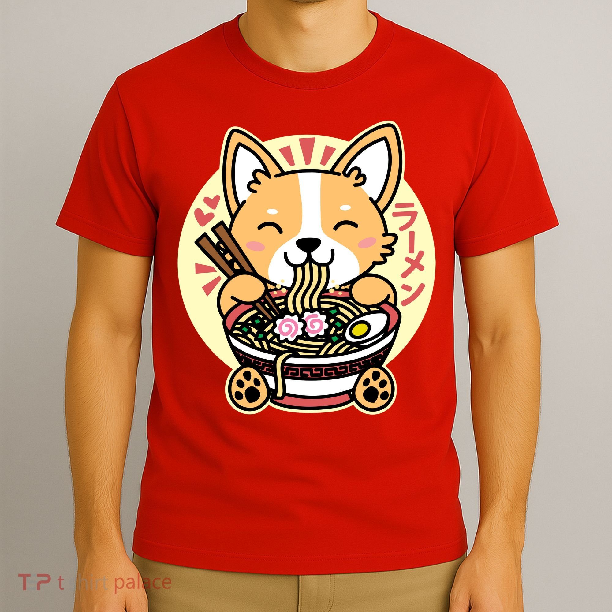Corgi Eating Ramen Cute Kawaii Noodles T-Shirt