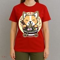 Corgi Eating Ramen Cute Kawaii Noodles T-Shirt thumb 4