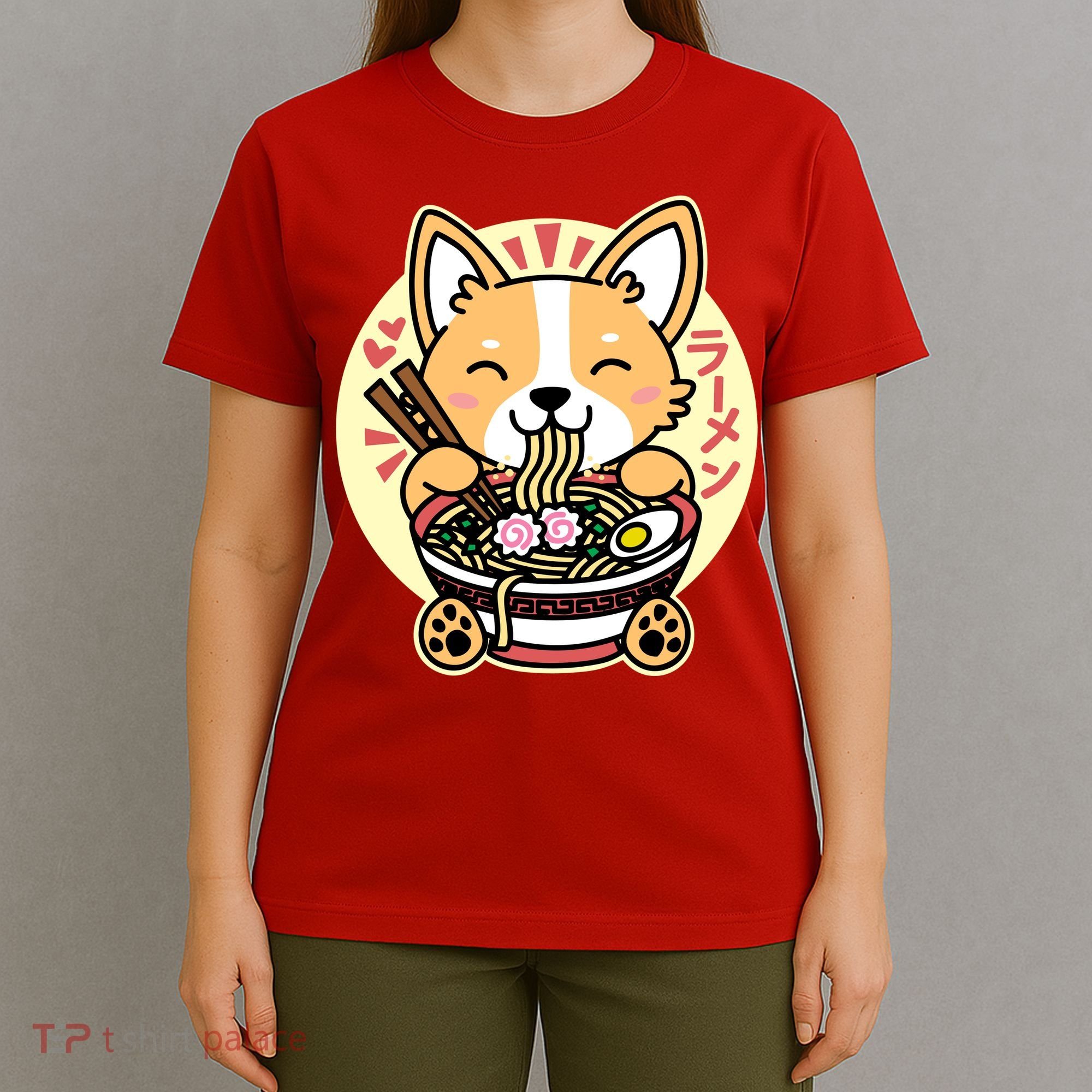 Corgi Eating Ramen Cute Kawaii Noodles T-Shirt
