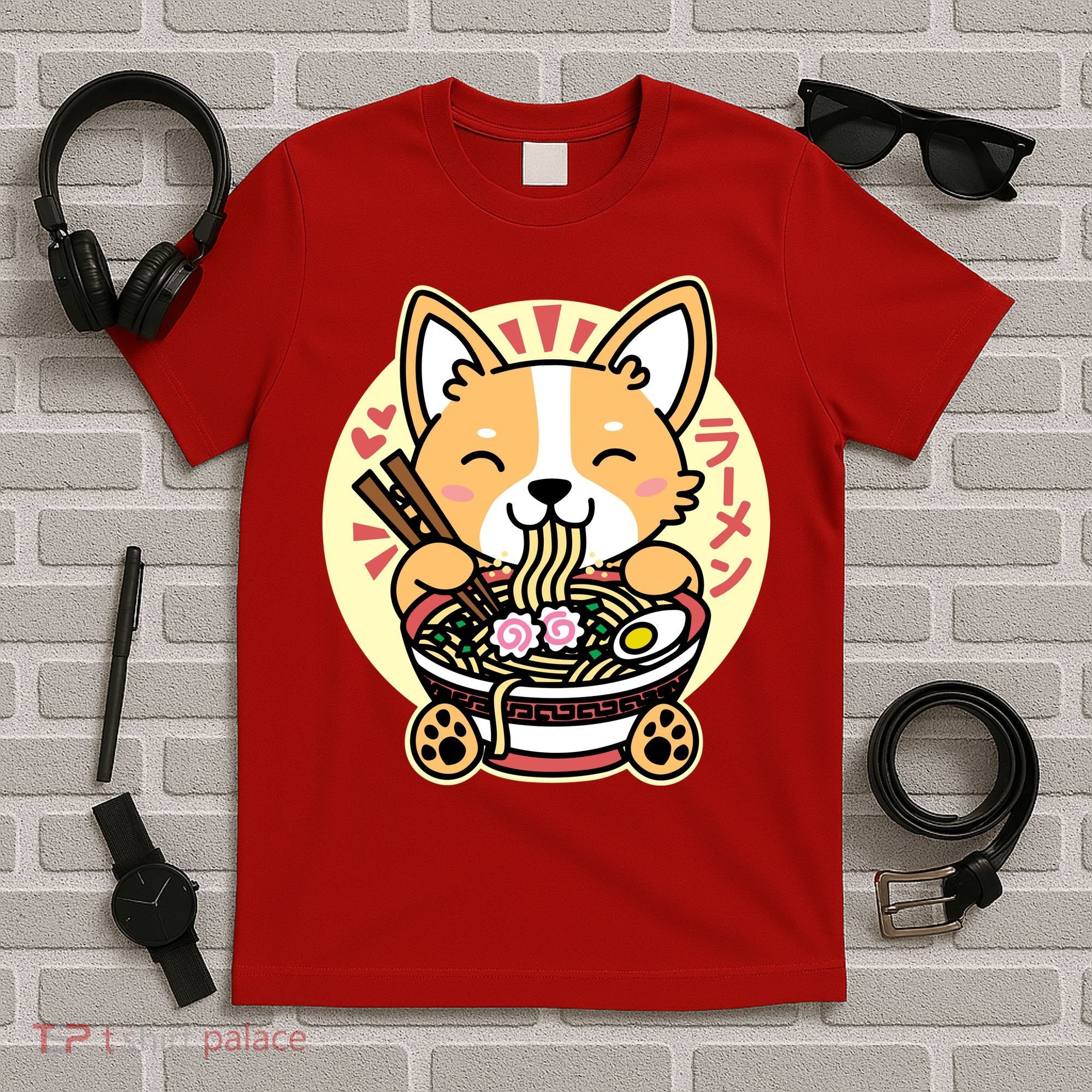 Corgi Eating Ramen Cute Kawaii Noodles T-Shirt