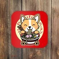 Corgi Eating Ramen Cute Kawaii Noodles Coaster thumb 0