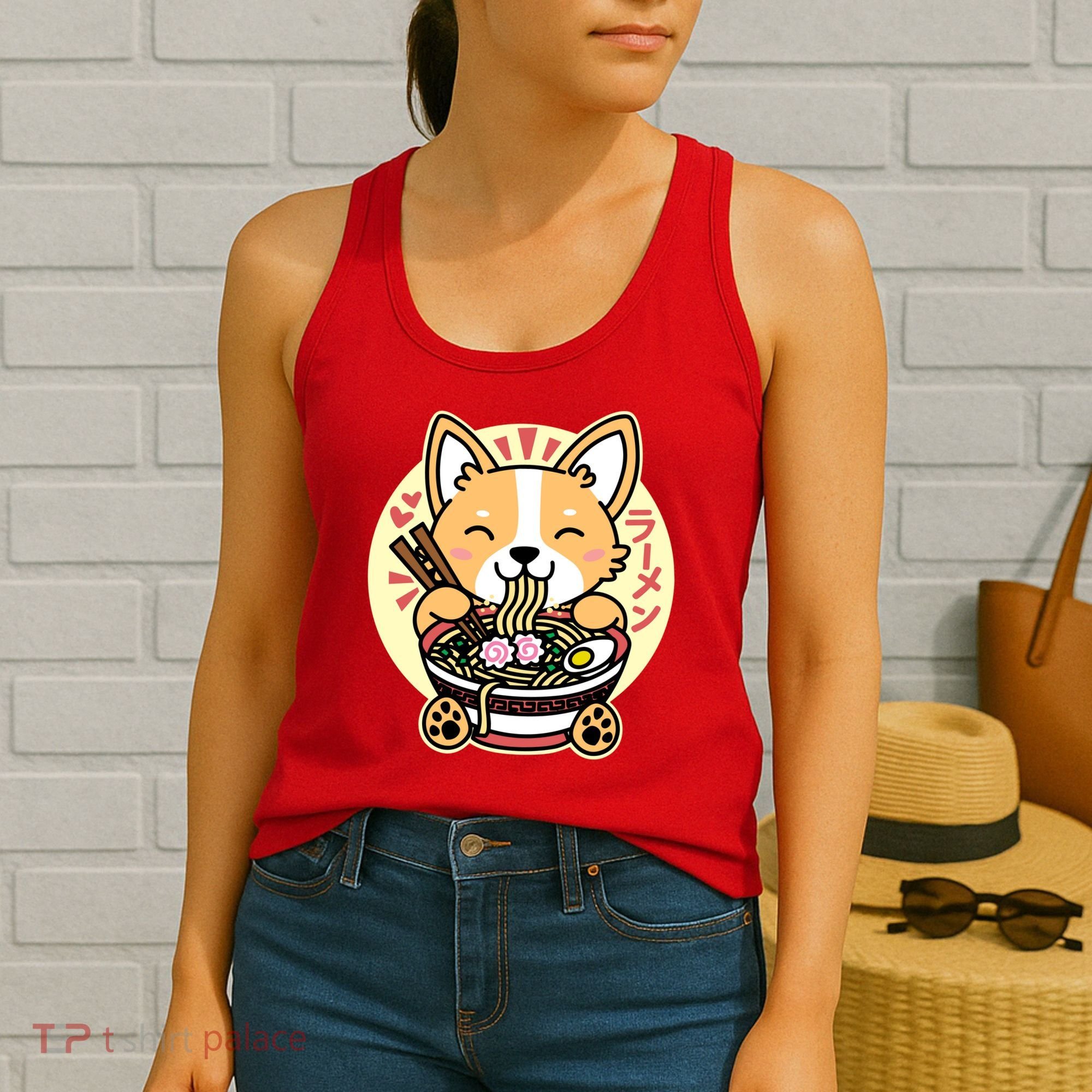 Corgi Eating Ramen Cute Kawaii Noodles Women's Tank Top