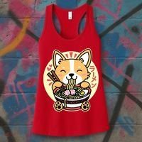 Corgi Eating Ramen Cute Kawaii Noodles Women's Tank Top thumb 3