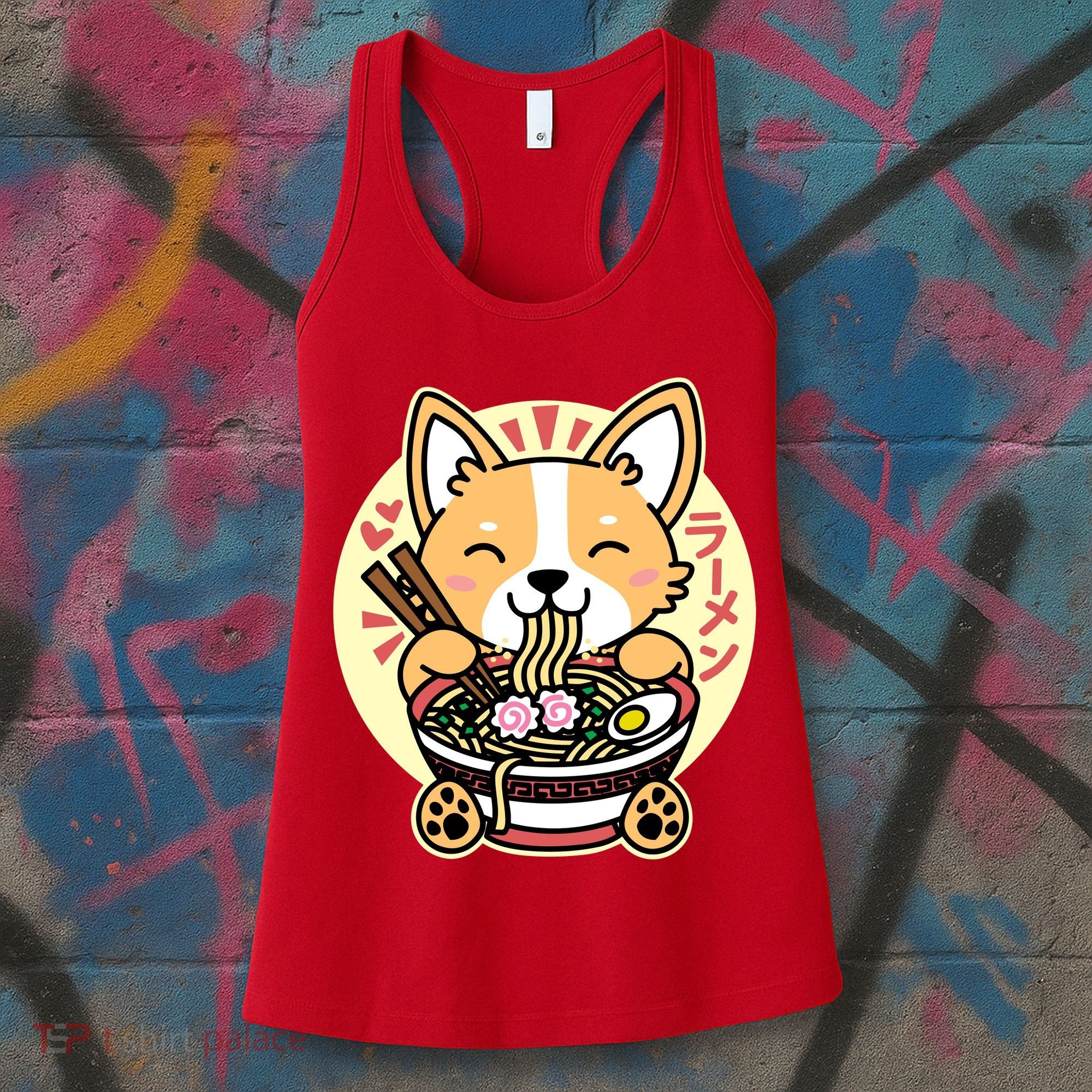 Corgi Eating Ramen Cute Kawaii Noodles Women's Tank Top