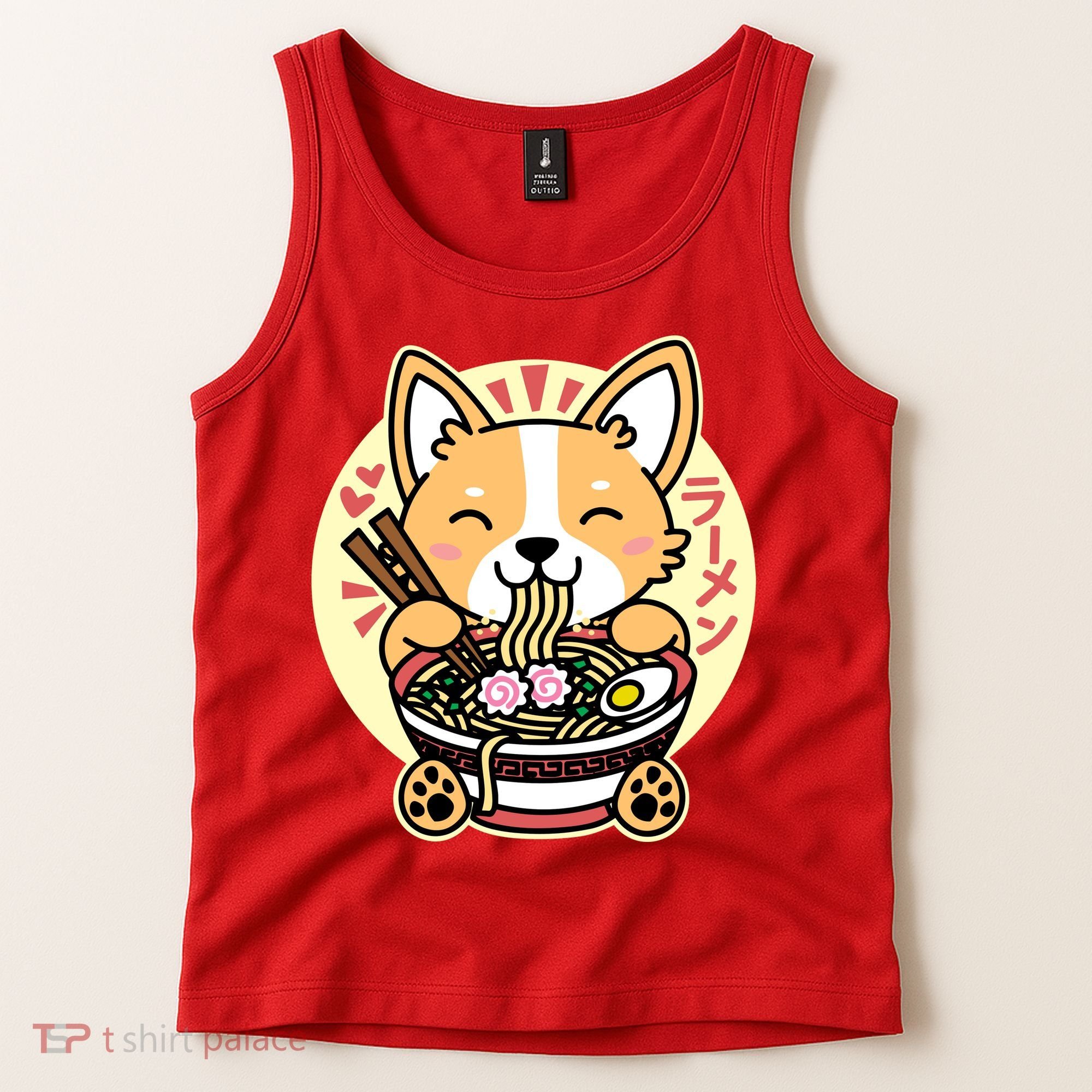 Corgi Eating Ramen Cute Kawaii Noodles Tank Top