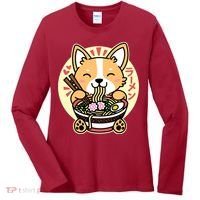 Corgi Eating Ramen Cute Kawaii Noodles Women's Long Sleeve Shirt thumb 0