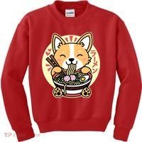 Corgi Eating Ramen Cute Kawaii Noodles Kids Sweatshirt thumb 0
