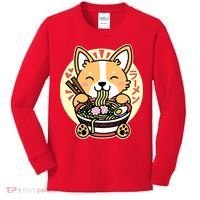 Corgi Eating Ramen Cute Kawaii Noodles Kids Long Sleeve Shirt thumb 0