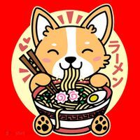 Corgi Eating Ramen Cute Kawaii Noodles Kids Long Sleeve Shirt thumb 2