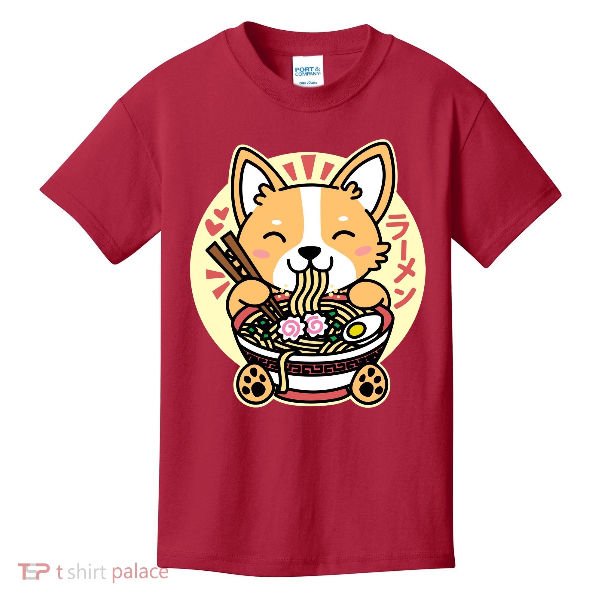 Corgi Eating Ramen Cute Kawaii Noodles Kids T-Shirt