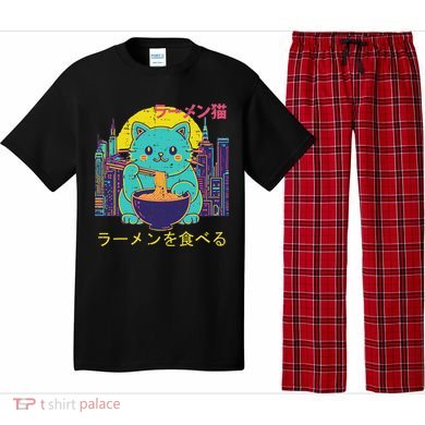 Cat Eating Ramen Vaporwave Japanese Pajama Set