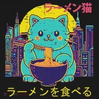 Cat Eating Ramen Vaporwave Japanese Pajama Set thumb 2
