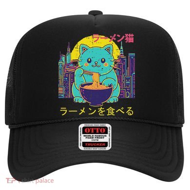 Cat Eating Ramen Vaporwave Japanese Hat