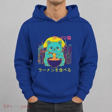 Cat Eating Ramen Vaporwave Japanese Hoodie