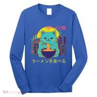 Cat Eating Ramen Vaporwave Japanese Long Sleeve Shirt thumb 0