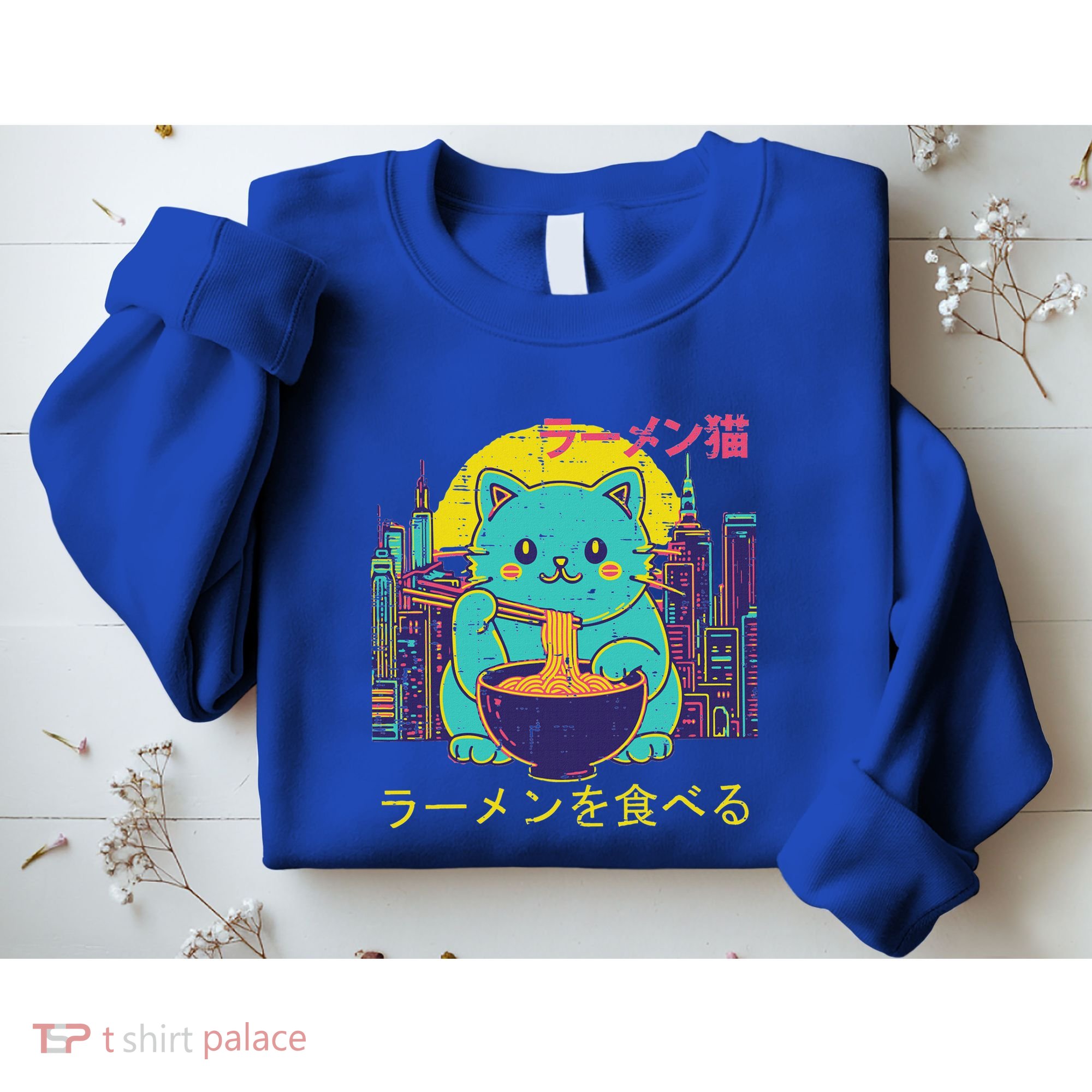 Cat Eating Ramen Vaporwave Japanese Sweatshirt