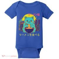 Cat Eating Ramen Vaporwave Japanese Baby Bodysuit thumb 0