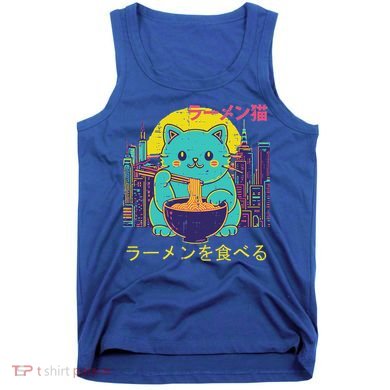 Cat Eating Ramen Vaporwave Japanese Tank Top