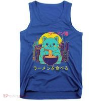 Cat Eating Ramen Vaporwave Japanese Tank Top thumb 0