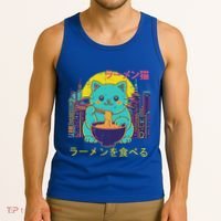 Cat Eating Ramen Vaporwave Japanese Tank Top thumb 3