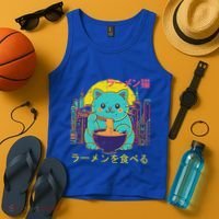 Cat Eating Ramen Vaporwave Japanese Tank Top thumb 4