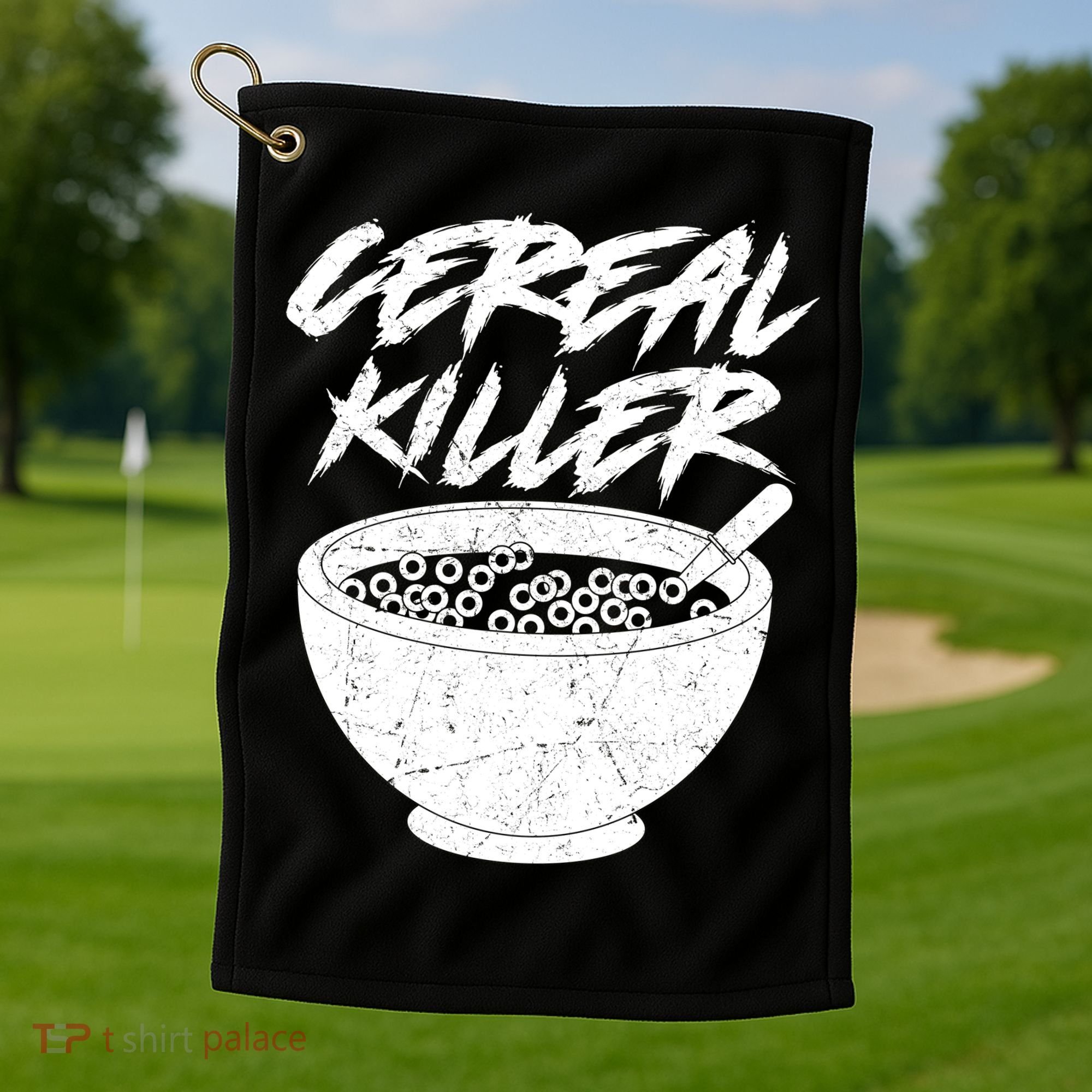 Cereal Killer Funny Halloween Distressed Golf Towel