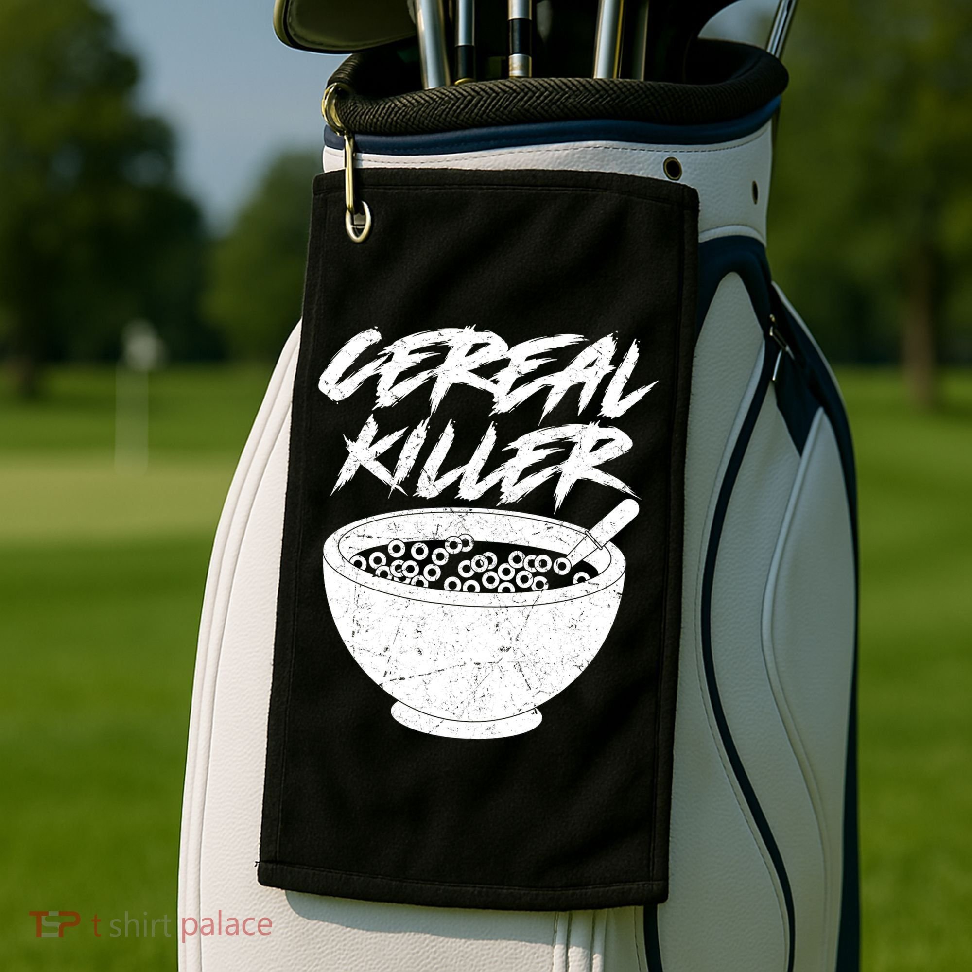 Cereal Killer Funny Halloween Distressed Golf Towel