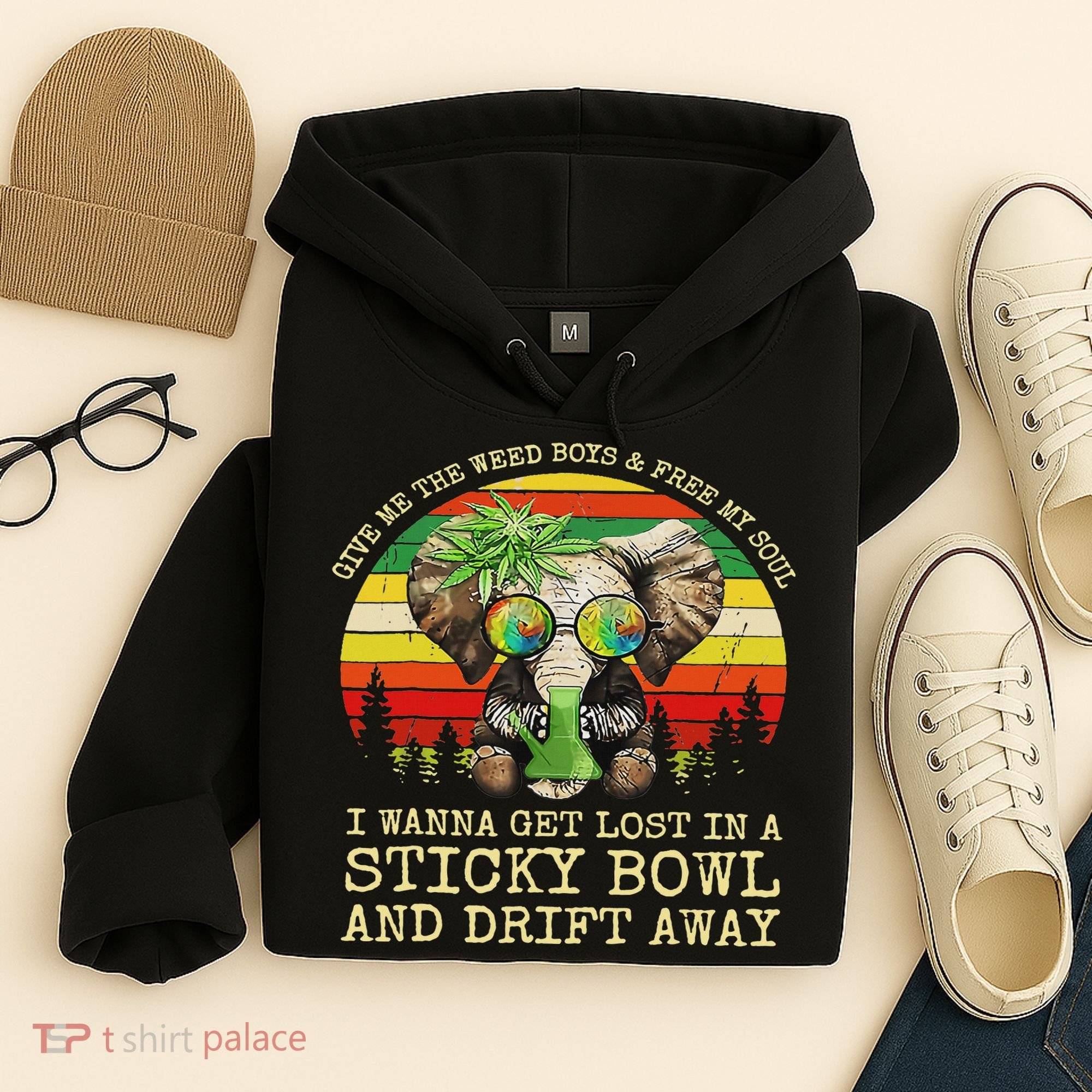 Cool Elephant Smoking Weed Bong Marijuana Cannabis Stoner Hoodie
