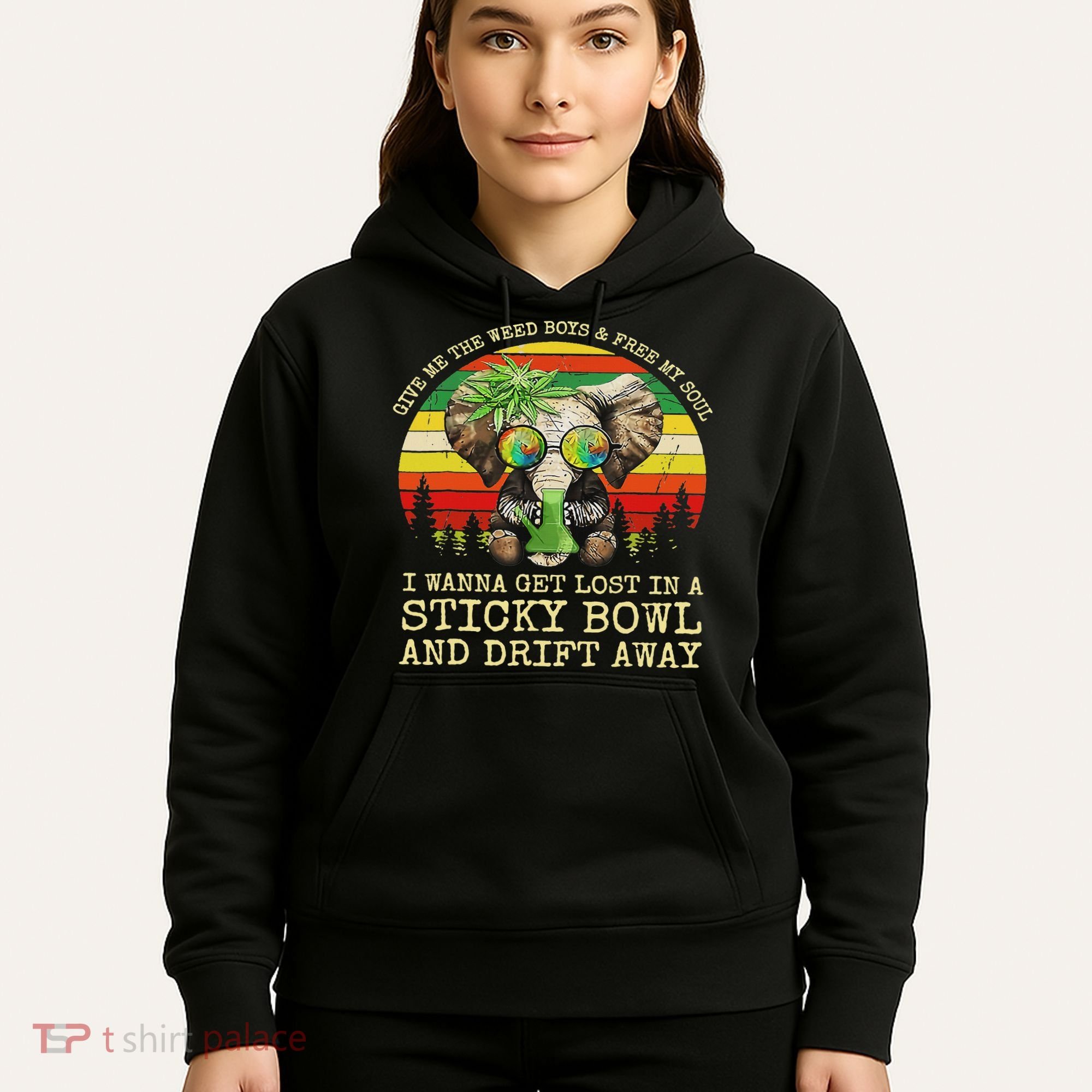 Cool Elephant Smoking Weed Bong Marijuana Cannabis Stoner Hoodie