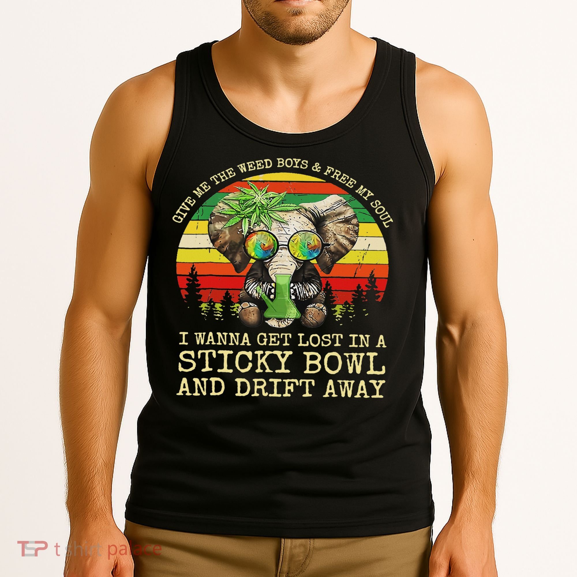Cool Elephant Smoking Weed Bong Marijuana Cannabis Stoner Tank Top