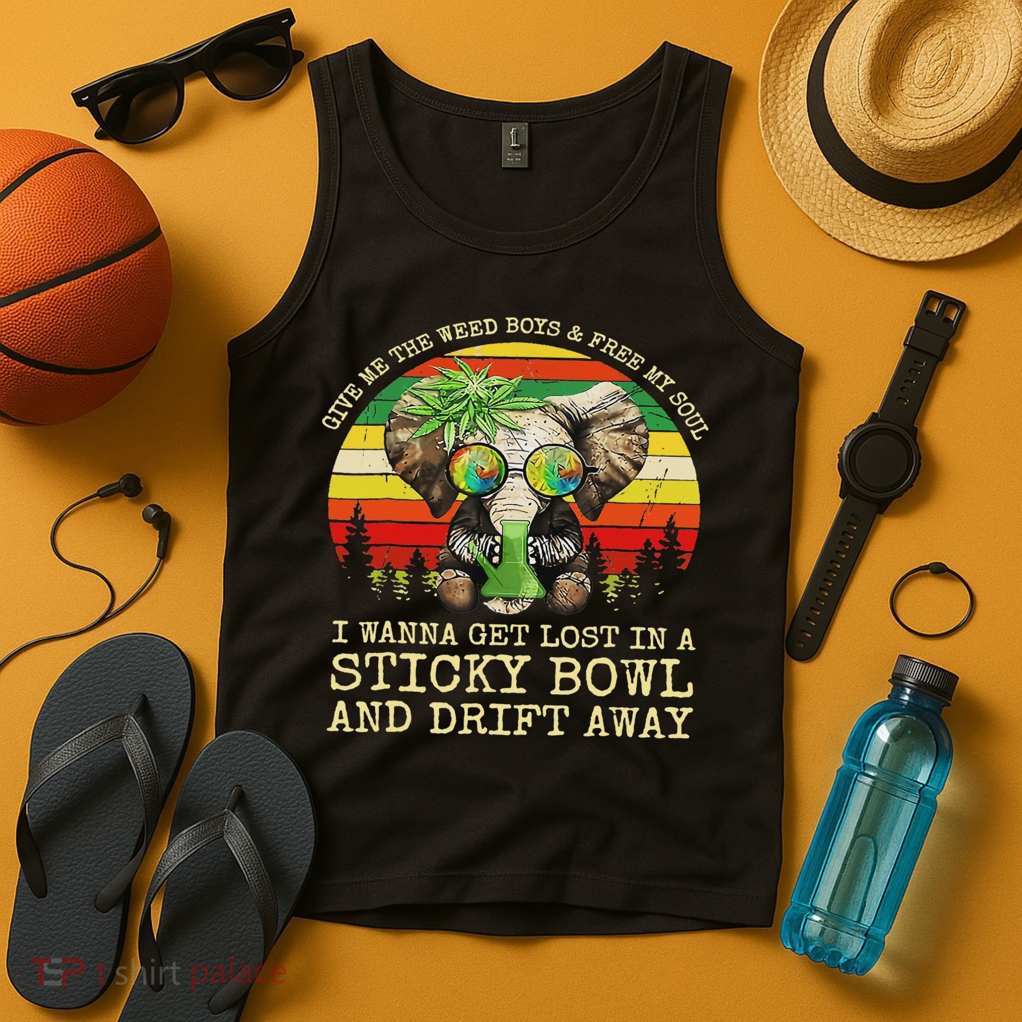 Cool Elephant Smoking Weed Bong Marijuana Cannabis Stoner Tank Top